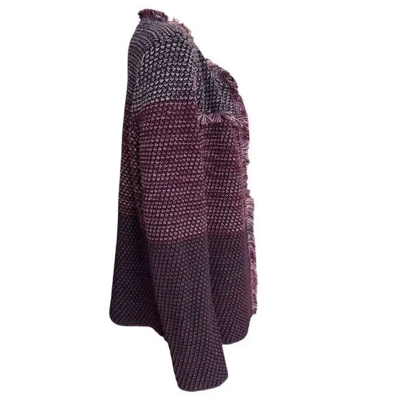Chico's Marled Fringe cotton blend open front Cardigan Sweater size 1/M - Picture 2 of 7